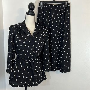 Vintage FRAYNE 80’s Black w/ white polka dot 2 piece skirt set office work job